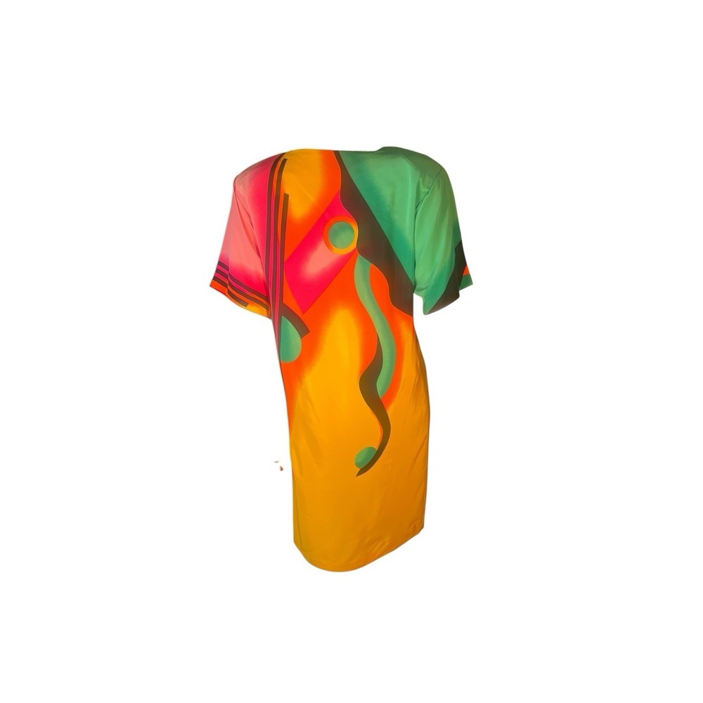 vtg 1980s  Pat Argenti  geometric dopamine color silk dress sz S - Picture 4 of 6